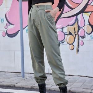 Green Slanted Pocket Windbreaker Sweat Joggers Leggings
